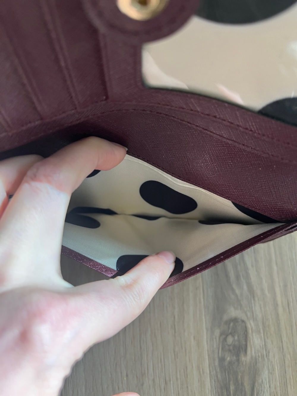 kate spade Burgundy Saffiano Wallet with Gold Logo - Picture 6 of 9